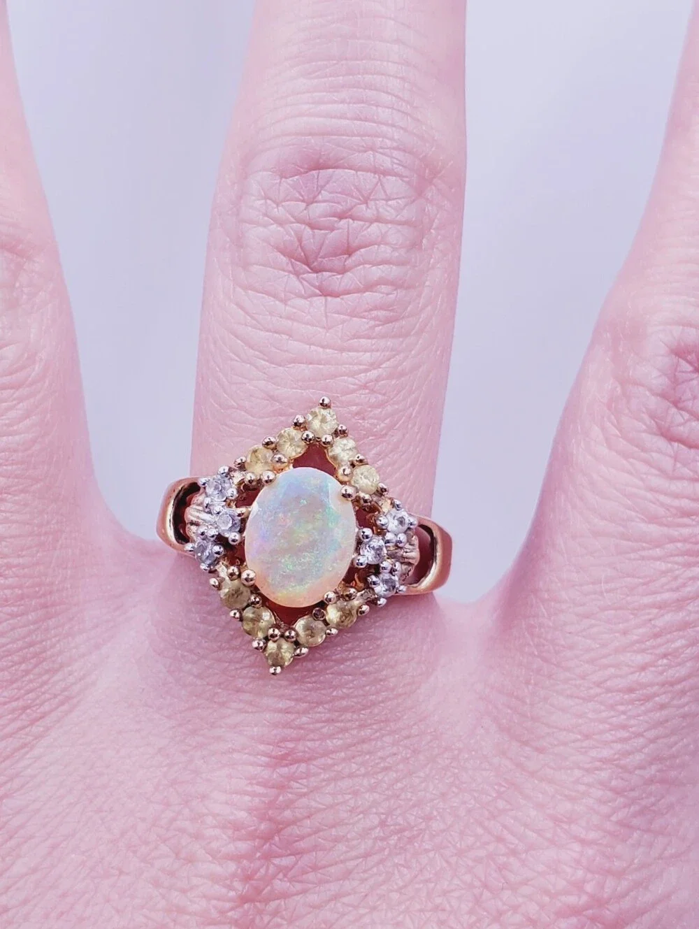 Genuine Faceted Opal Yellow Gold - 925 Sterling Silver Ring